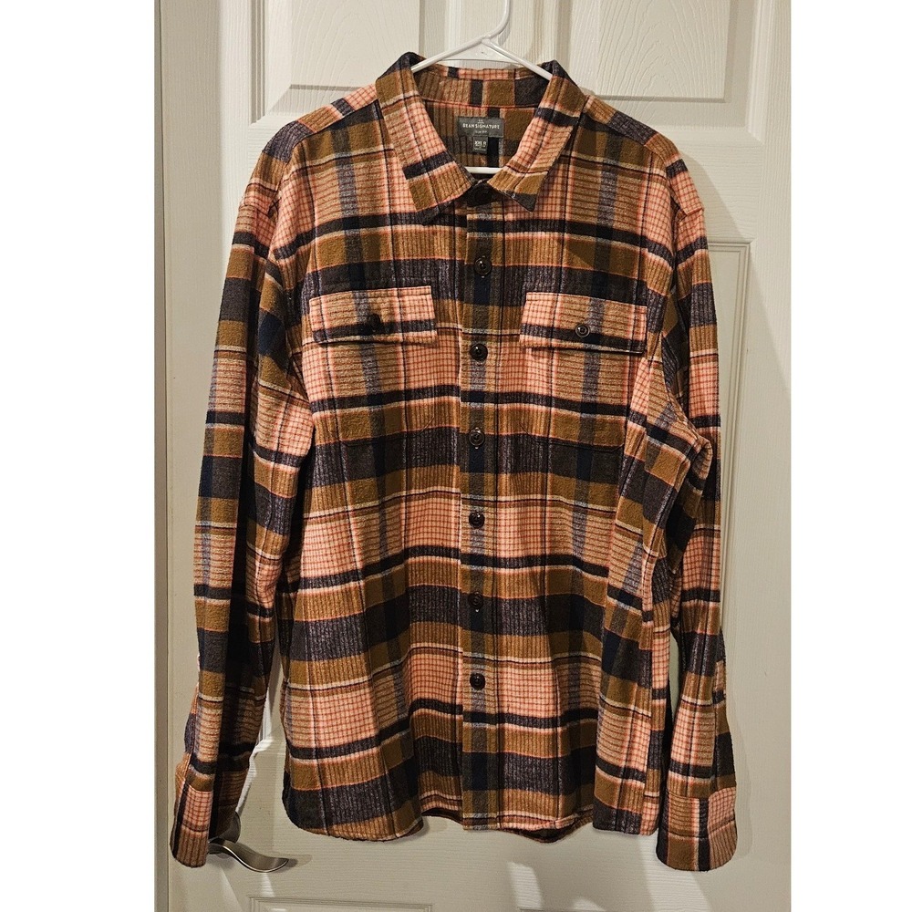 L.L.Bean Signature 1933 Chamois Cloth Shirt XXL Slim Fit Plaid Flannel Cotton